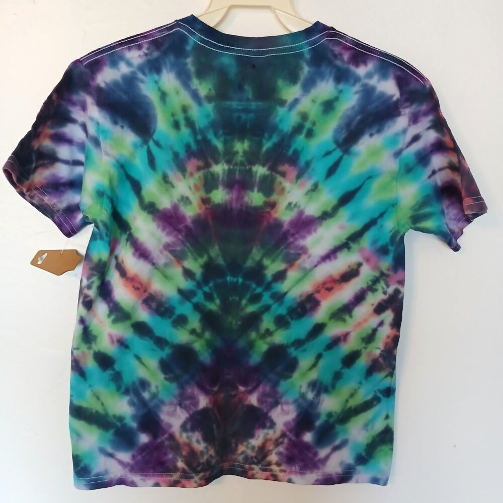 Handmade Abstract Tie Dye T-Shirt Green Purple Black Blue Pink Kids Size Medium - Picture 9 of 16